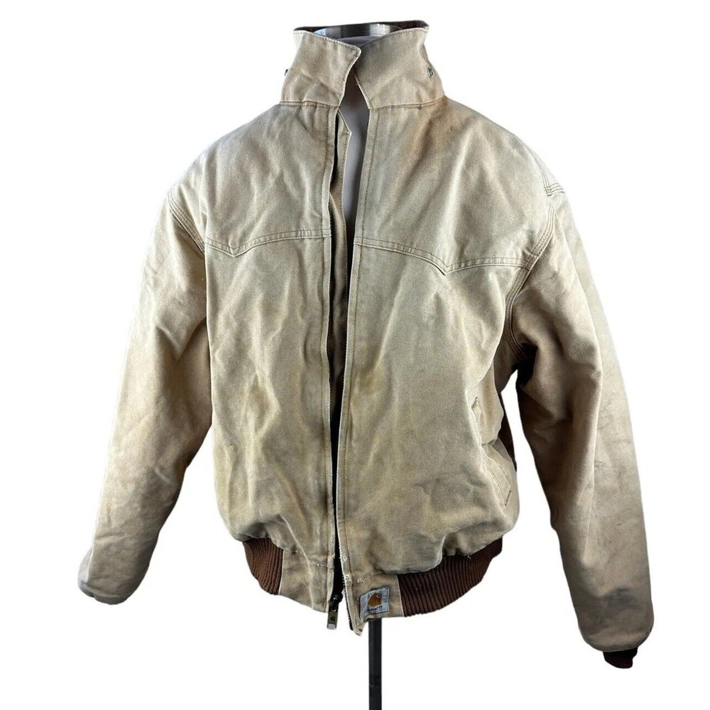 Distressed Carhartt Santa Fe Canvas Duck Coat Red Quilt Men's Size 2XL J13 BRN - Picture 2 of 15